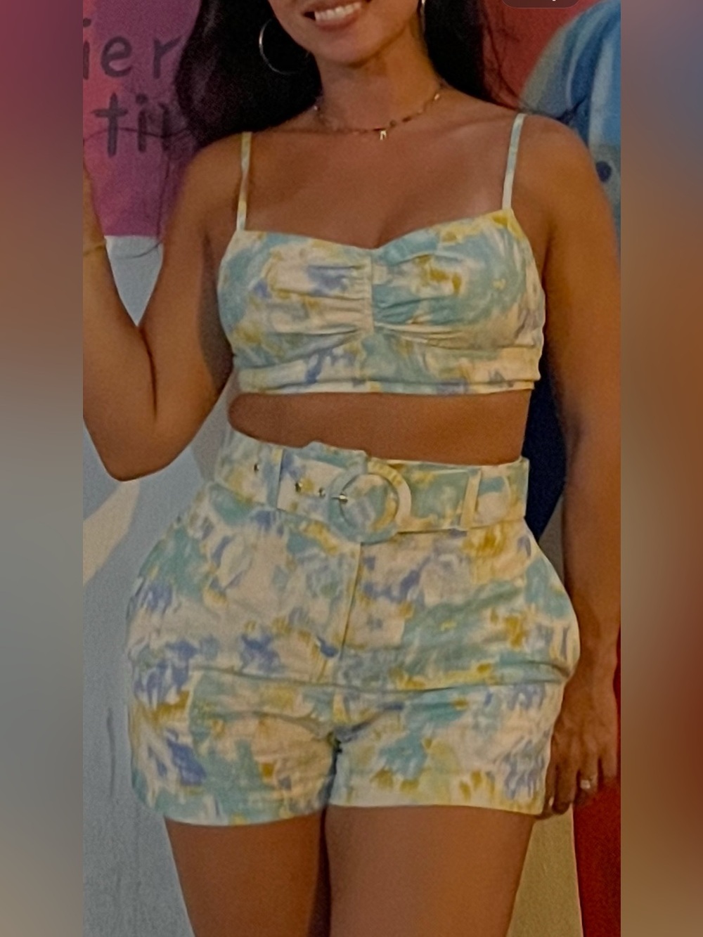 Christian Lacroix Blue and Yellow Tie-Dye High-Waist Belted Shorts